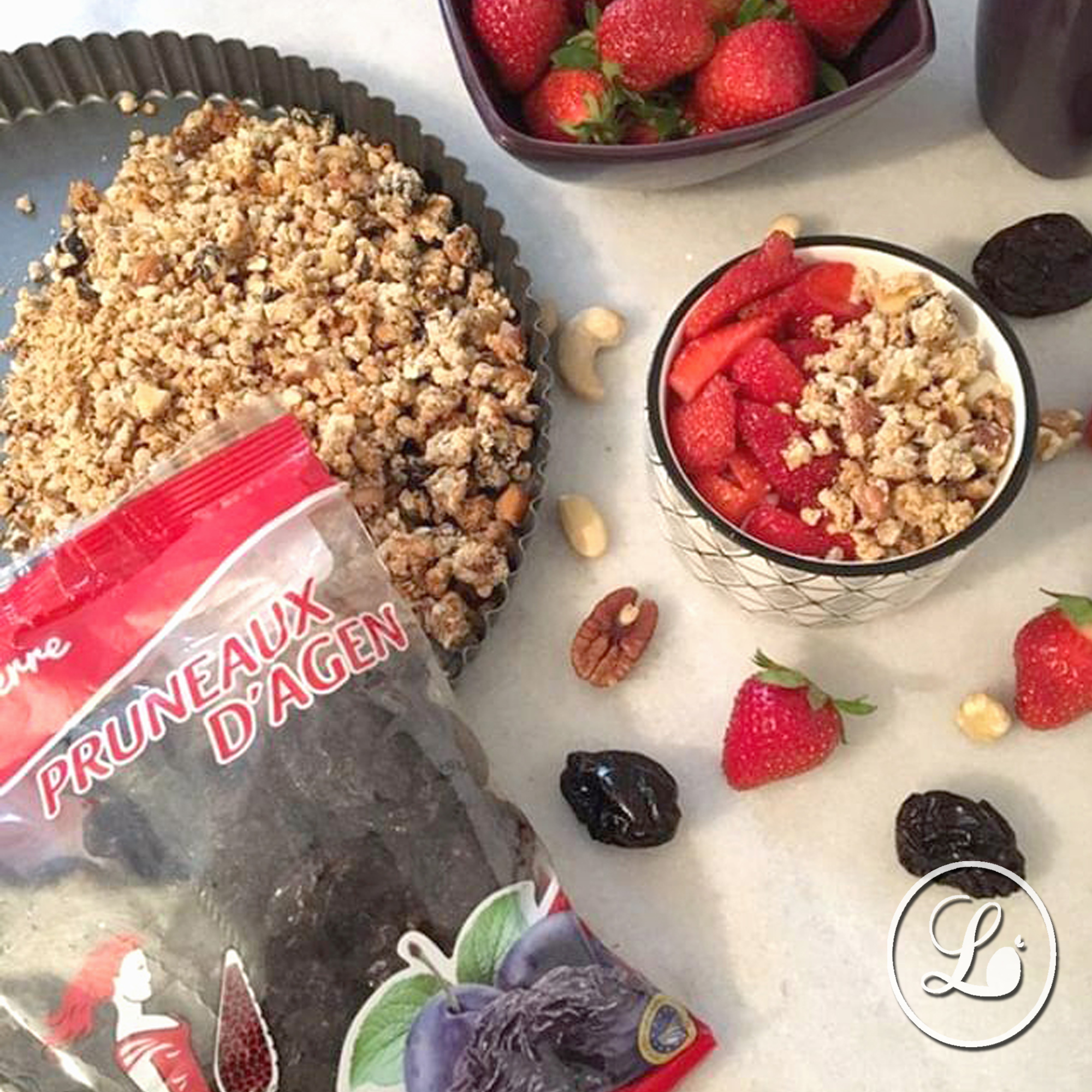 actualité Recette : Granola gourmand aux pruneaux d'Agen dénoyautés et aux fruits secs.